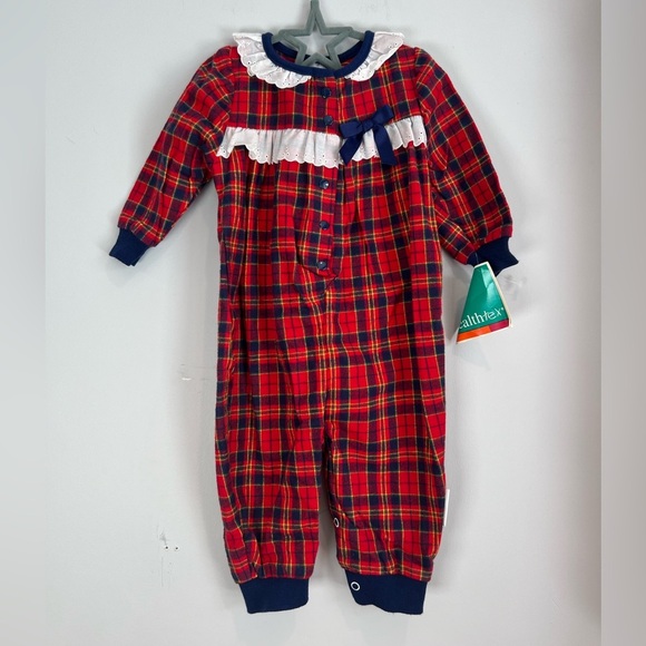 Vintage Healthtex Red and Blue Plaid One Piece Jumpsuit with Tags Size 12M - Picture 1 of 8